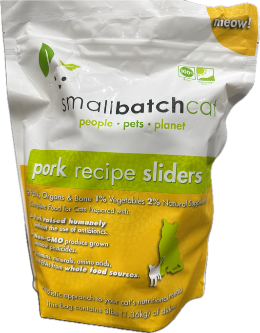 Small Batch Raw Pork Sliders for cats 3 Lb